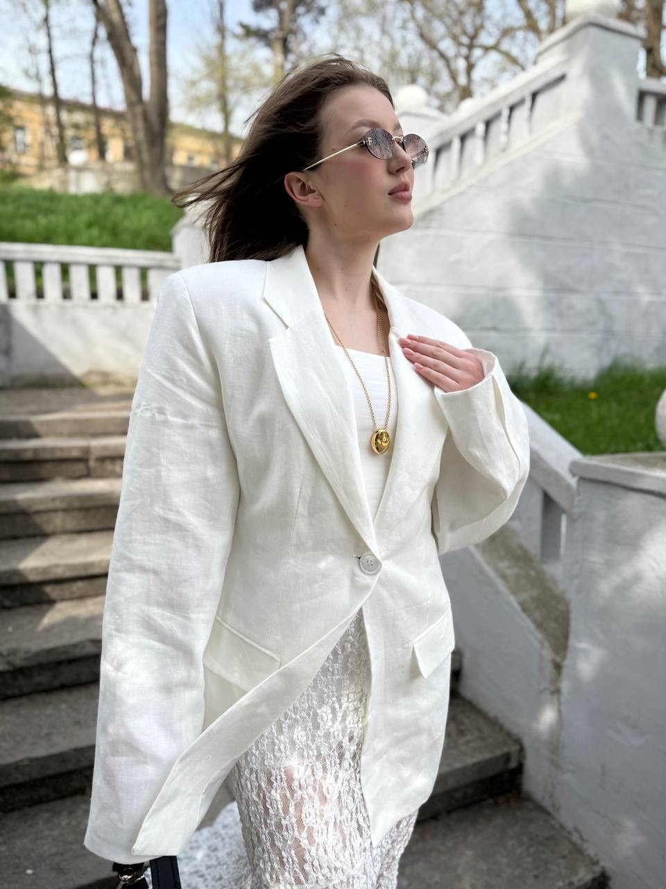 Жакет приталений льон RV білий, L