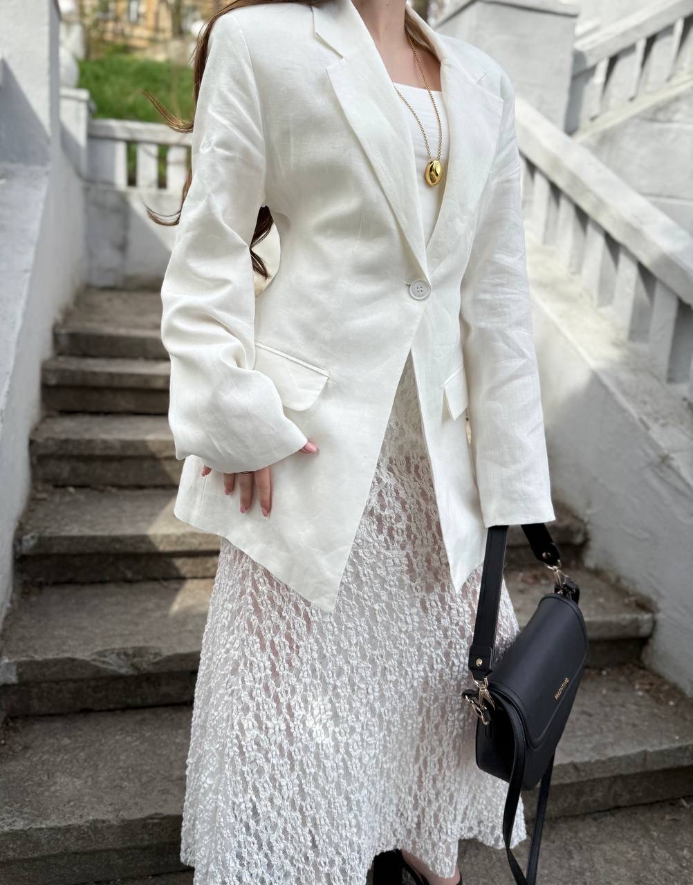 Жакет приталений льон RV білий, L