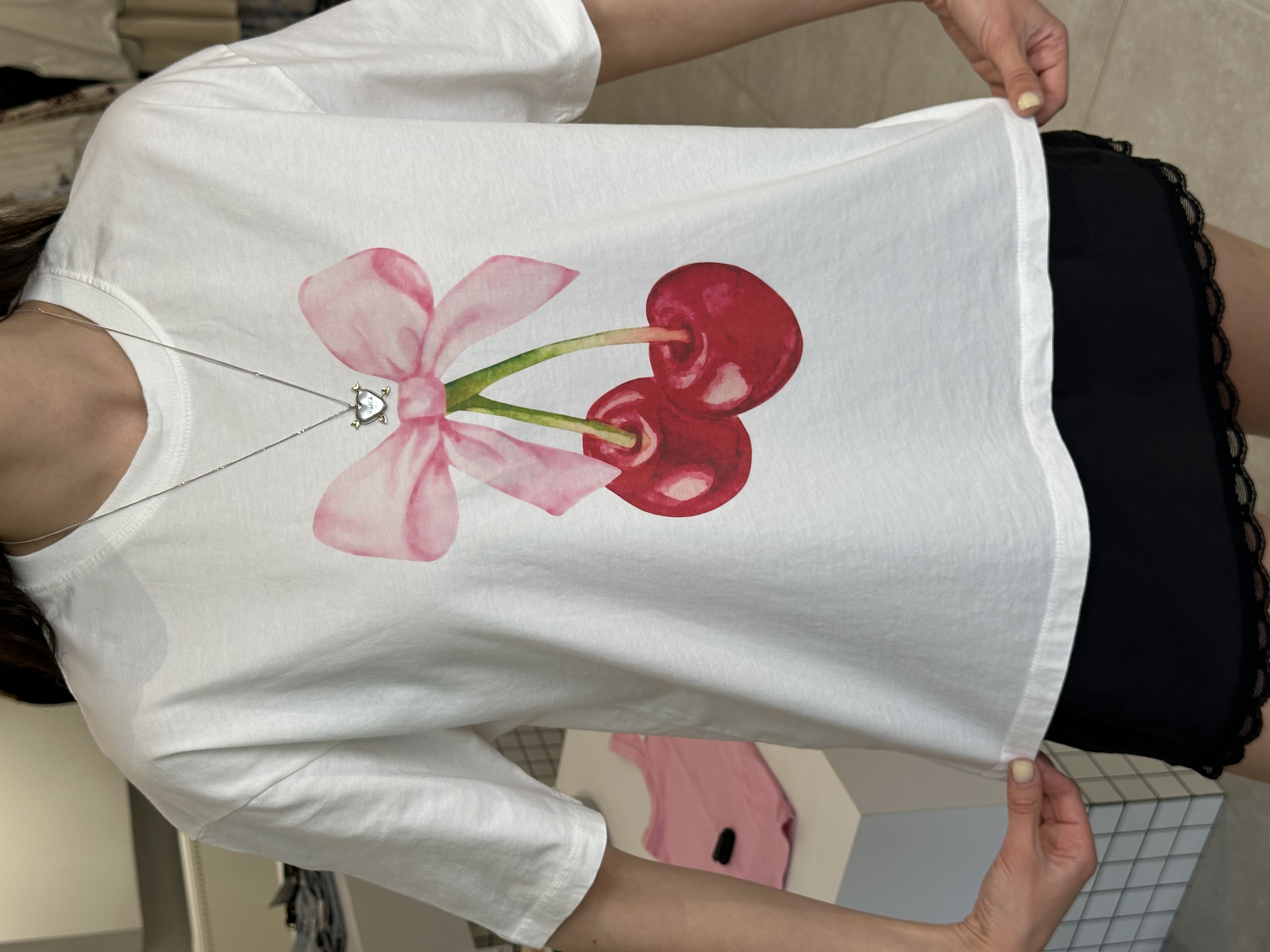 Футболка ОТ251107 бантик+вишня білий, one size