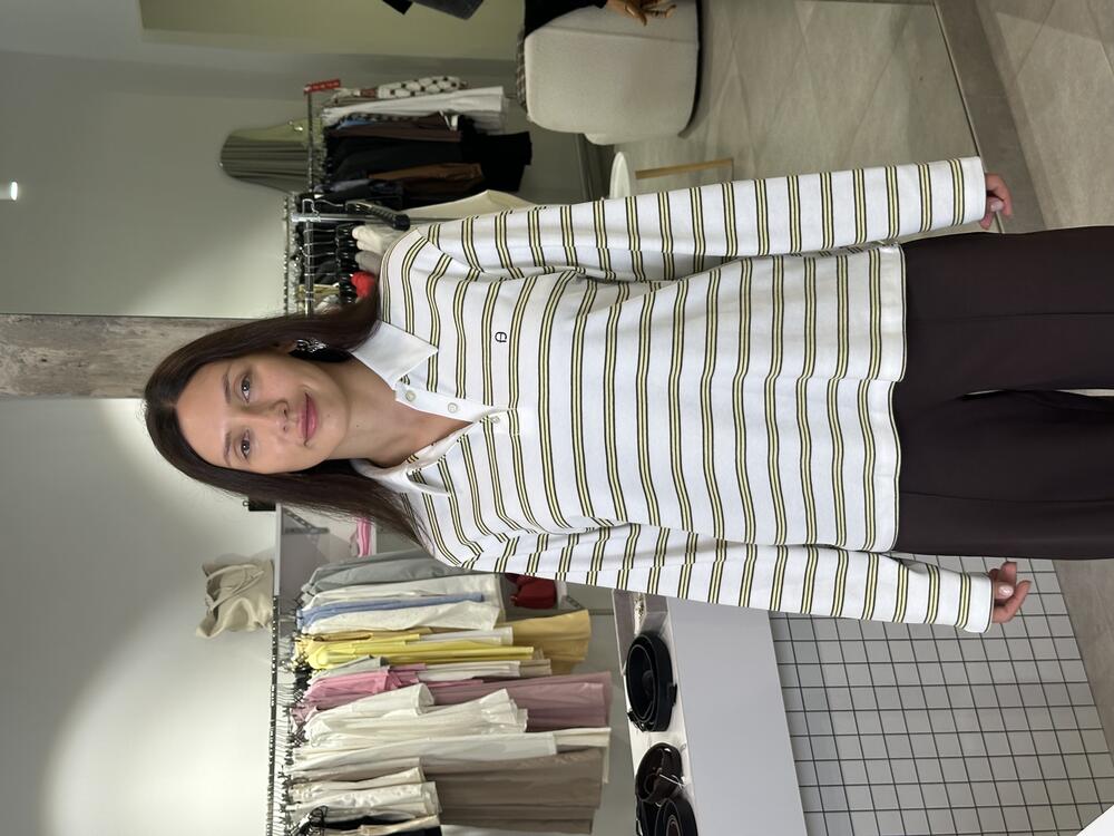 Поло 1157/11-2 молочний в оливкову полоску