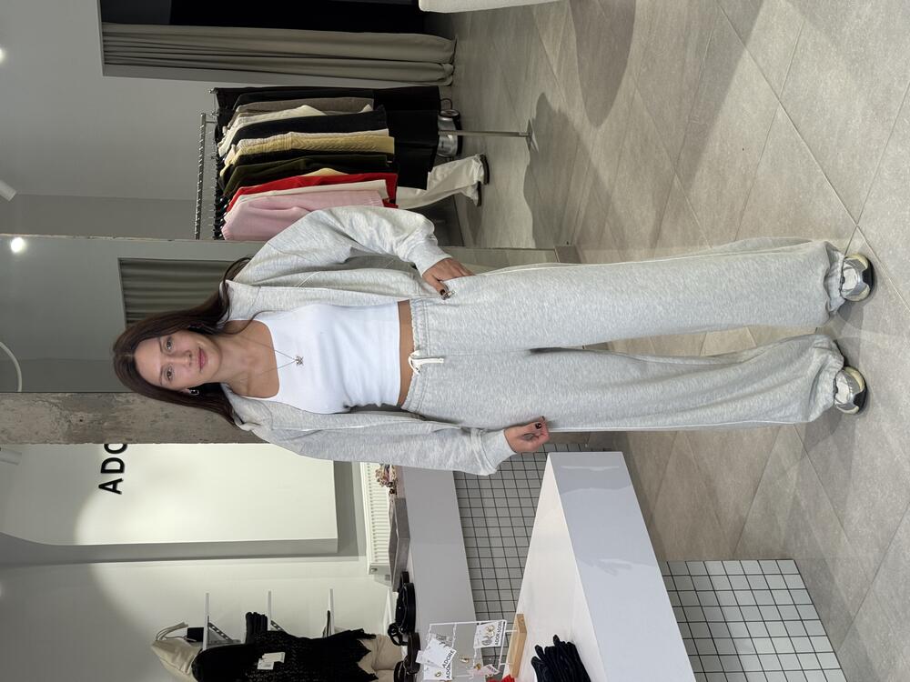 Костюм трьохнитка 30-1 меланж-оливка з білими лампасами