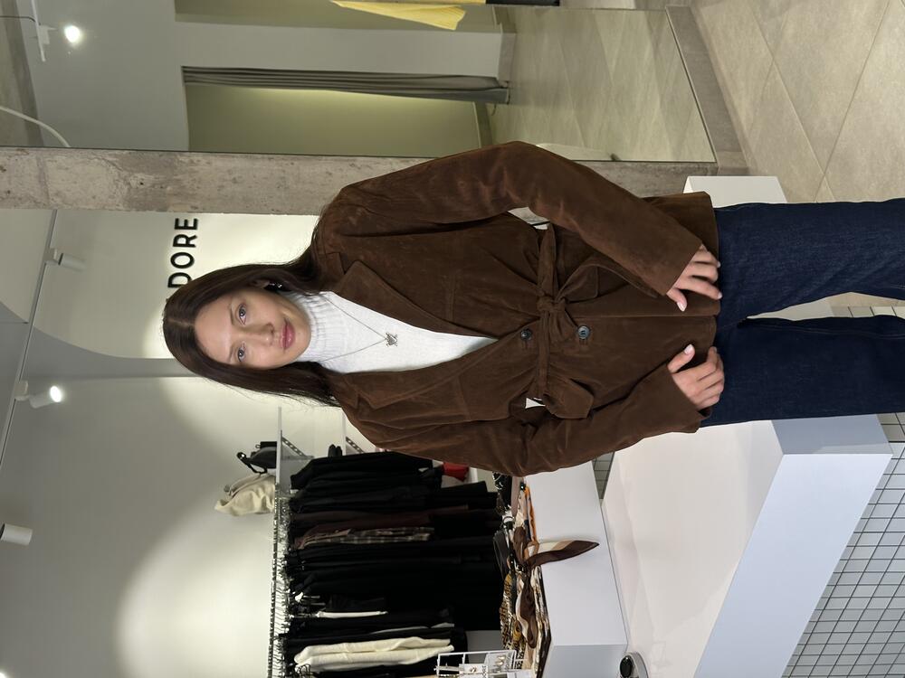 Жакет замша з поясом шоколад, M