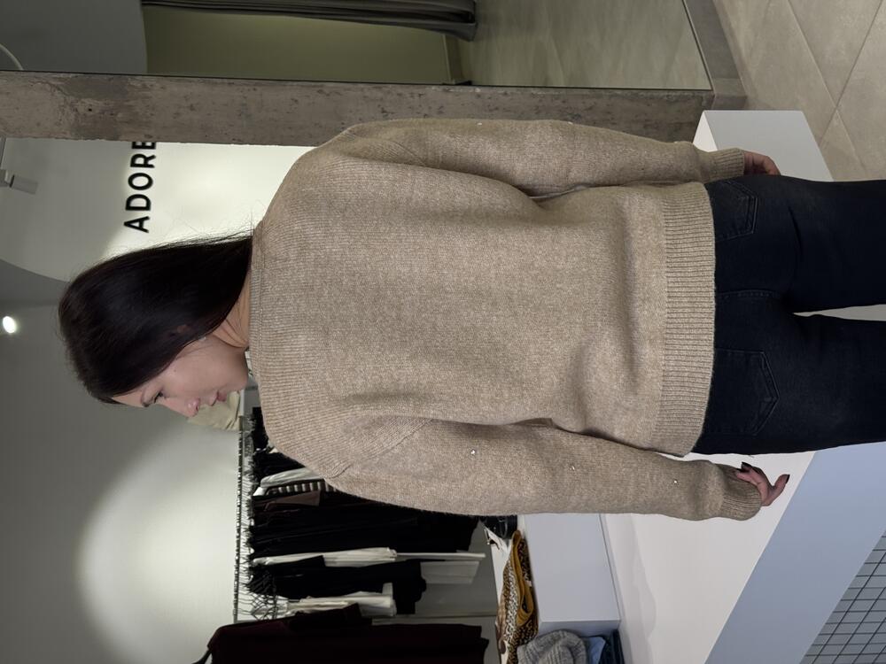 Кардиган з блискавкою та камінцями кемел, one size