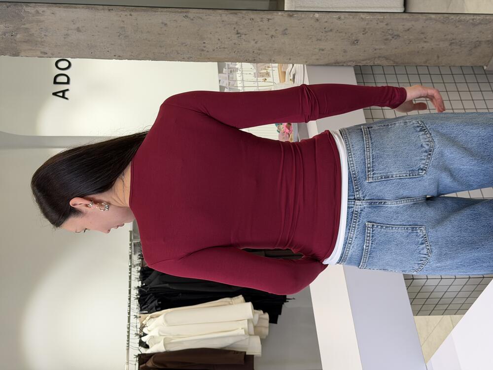 Лонгслів на гудзиках бургунді, S