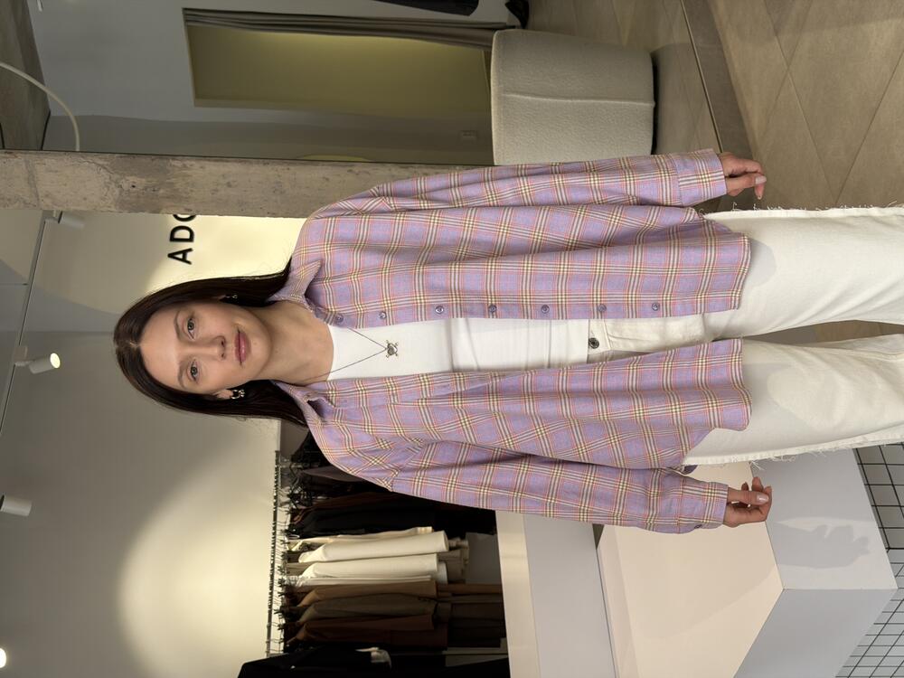 Сорочка в клітинку 2226 фіолетовий в рожеву смужку