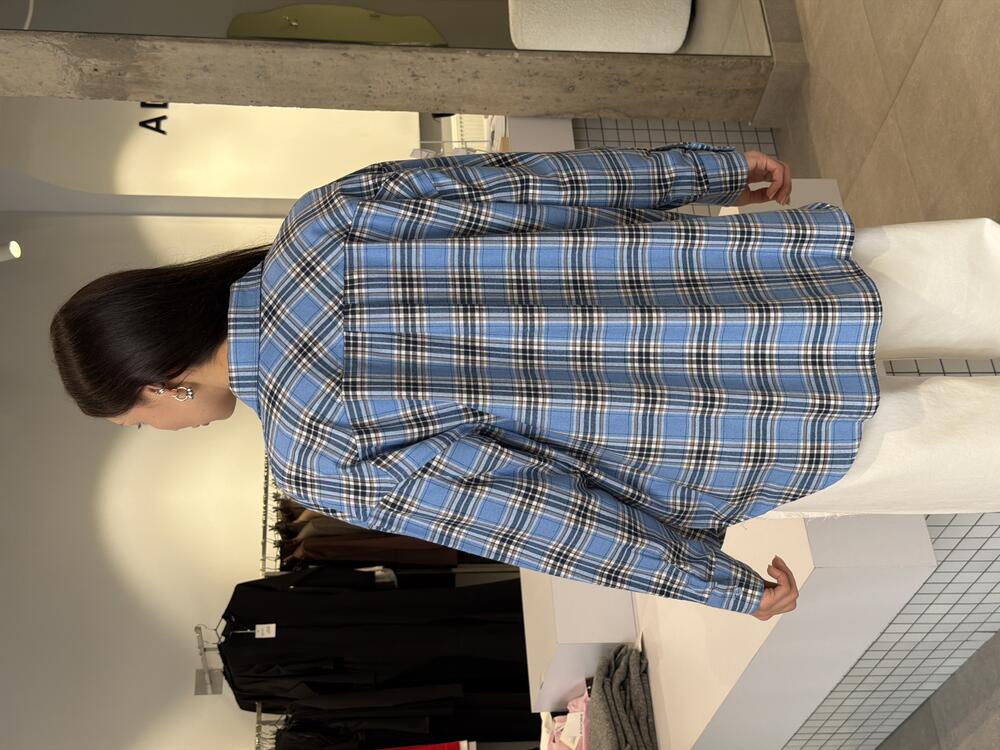 Сорочка в клітинку 2226 блакитний в бежеву смужку, L